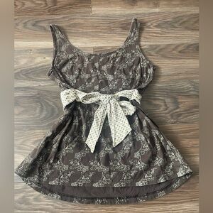 Womens Brown Floral Tank Top with Waist Tie